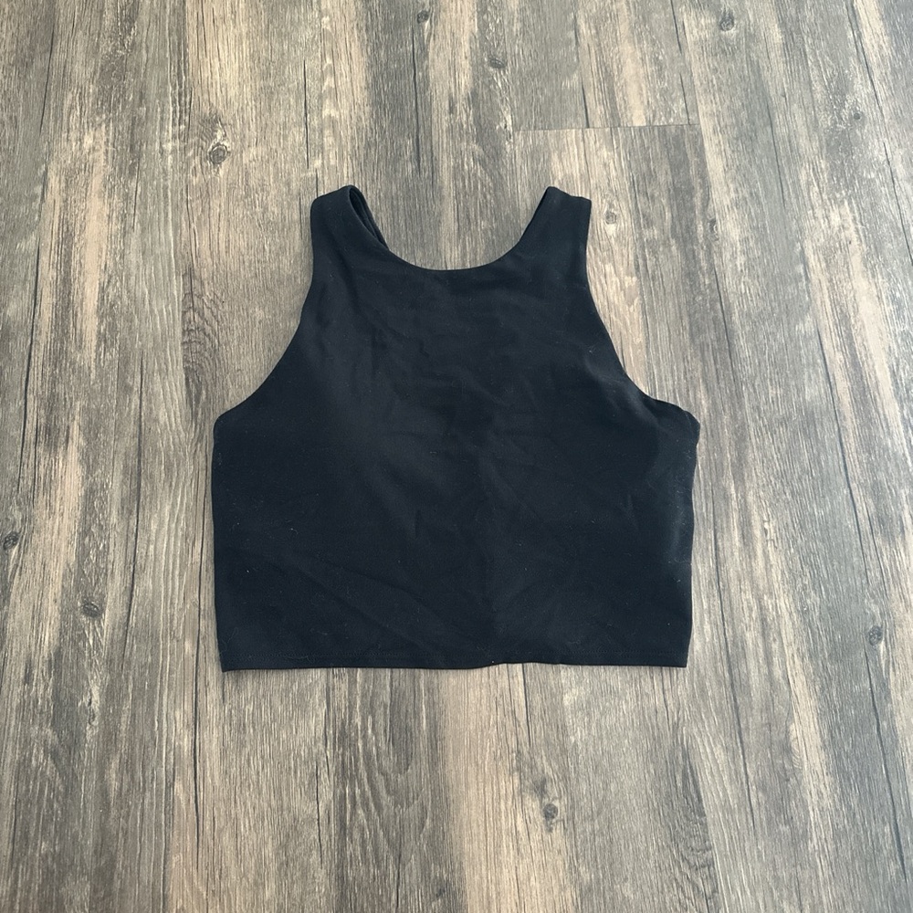 Athleta Black Cropped Tank Top with High Neckline